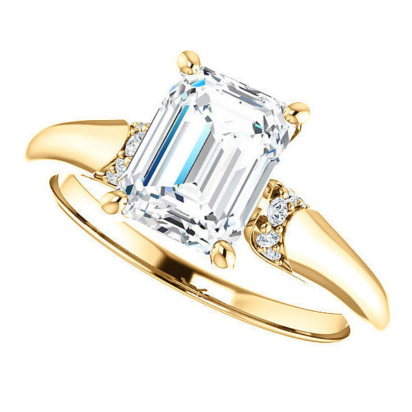 Emerald / Radiant Moissanite Accented Engagement Ring