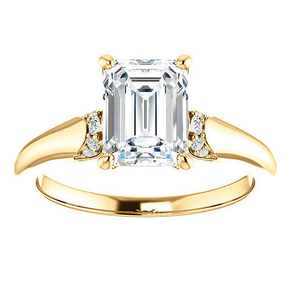 Emerald / Radiant Moissanite Accented Engagement Ring