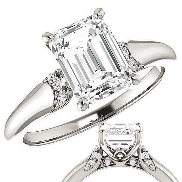 Emerald / Radiant Moissanite Accented Engagement Ring