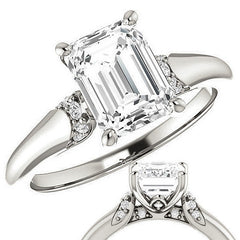 Emerald / Radiant Moissanite Accented Engagement Ring