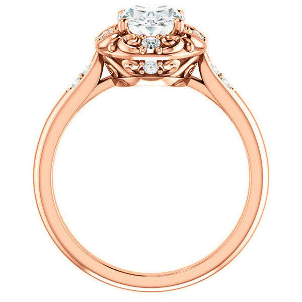 Oval Moissanite Cathedral Engagement Ring with Unique Halo