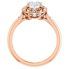 Oval Moissanite Cathedral Engagement Ring with Unique Halo