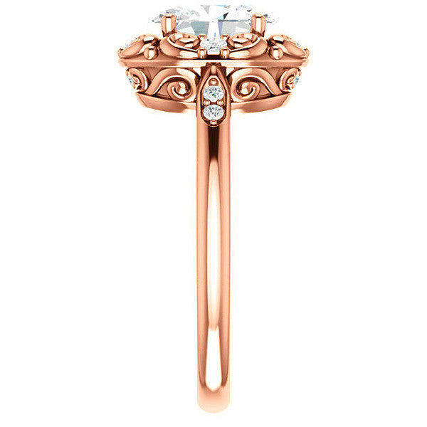 Oval Moissanite Cathedral Engagement Ring with Unique Halo