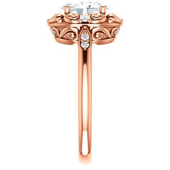 Oval Moissanite Cathedral Engagement Ring with Unique Halo