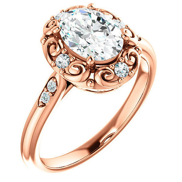 Oval Moissanite Cathedral Engagement Ring with Unique Halo