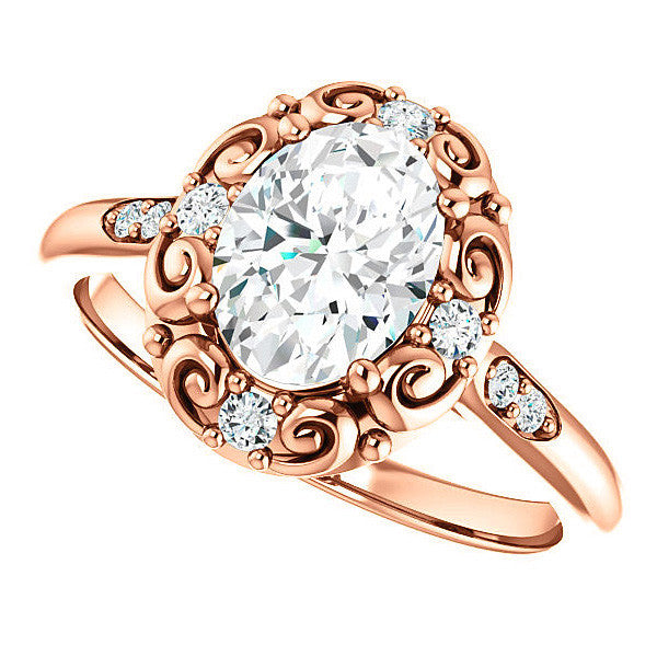 Oval Moissanite Cathedral Engagement Ring with Unique Halo