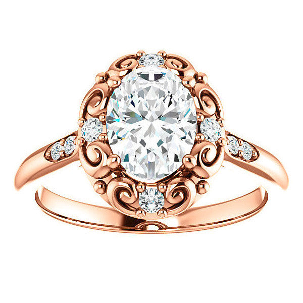 Oval Moissanite Cathedral Engagement Ring with Unique Halo