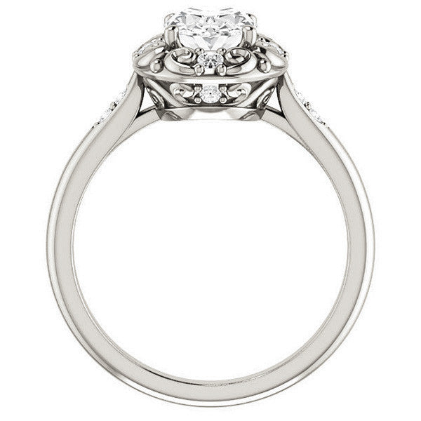 Oval Moissanite Cathedral Engagement Ring with Unique Halo