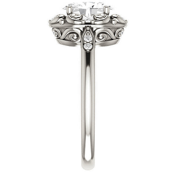 Oval Moissanite Cathedral Engagement Ring with Unique Halo