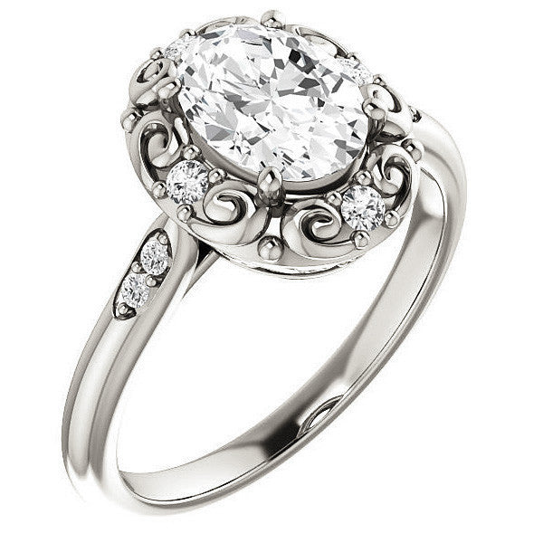 Oval Moissanite Cathedral Engagement Ring with Unique Halo