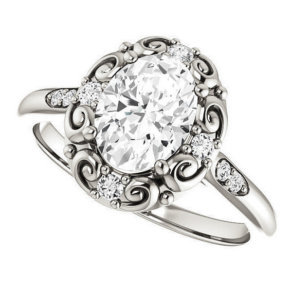Oval Moissanite Cathedral Engagement Ring with Unique Halo