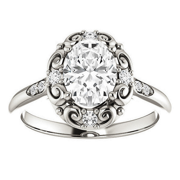 Oval Moissanite Cathedral Engagement Ring with Unique Halo