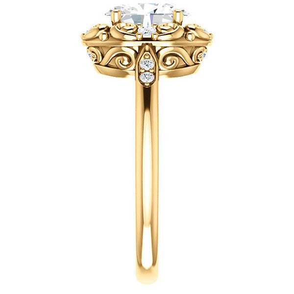 Oval Moissanite Cathedral Engagement Ring with Unique Halo
