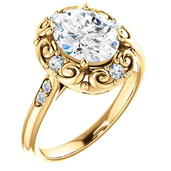 Oval Moissanite Cathedral Engagement Ring with Unique Halo