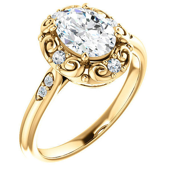 Oval Moissanite Cathedral Engagement Ring with Unique Halo