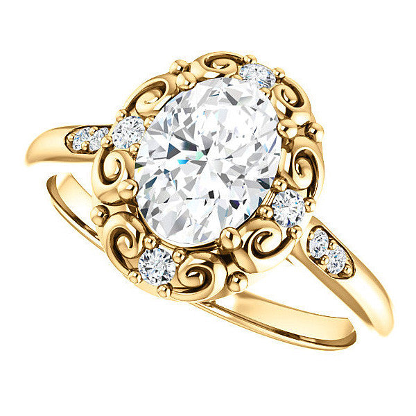 Oval Moissanite Cathedral Engagement Ring with Unique Halo