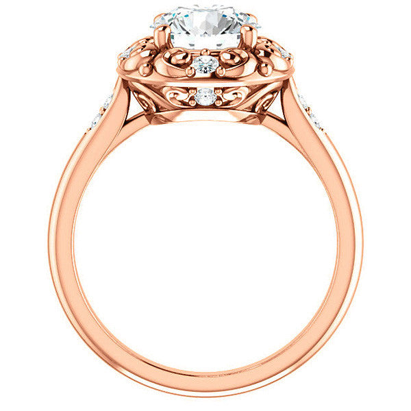 Round Moissanite Cathedral Engagement Ring with Unique Halo