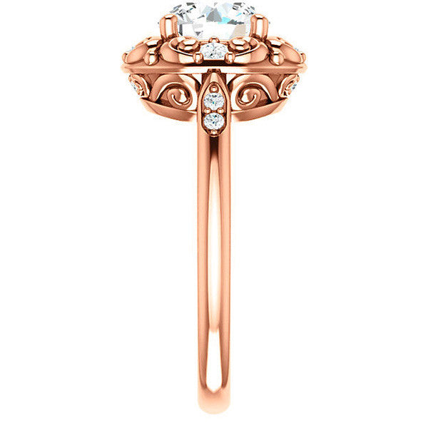 Round Moissanite Cathedral Engagement Ring with Unique Halo
