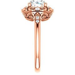 Round Moissanite Cathedral Engagement Ring with Unique Halo