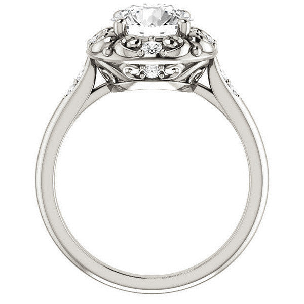 Round Moissanite Cathedral Engagement Ring with Unique Halo