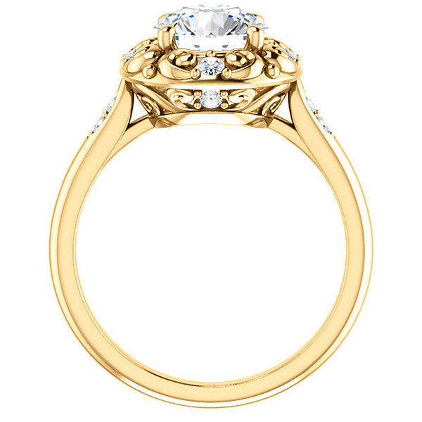 Round Moissanite Cathedral Engagement Ring with Unique Halo