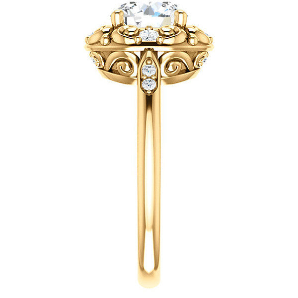 Round Moissanite Cathedral Engagement Ring with Unique Halo