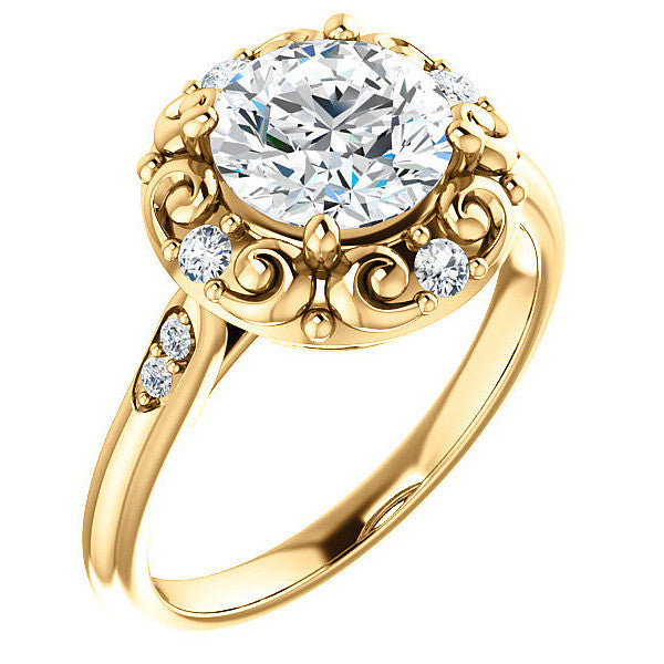 Round Moissanite Cathedral Engagement Ring with Unique Halo
