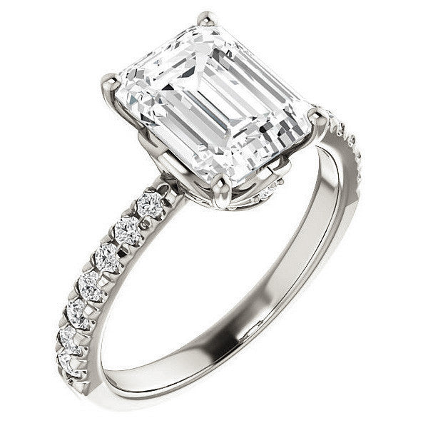 Emerald / Radiant Moissanite Engagement Ring