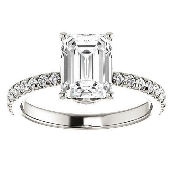 Emerald / Radiant Moissanite Engagement Ring