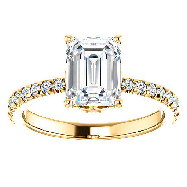 Emerald / Radiant Moissanite Engagement Ring
