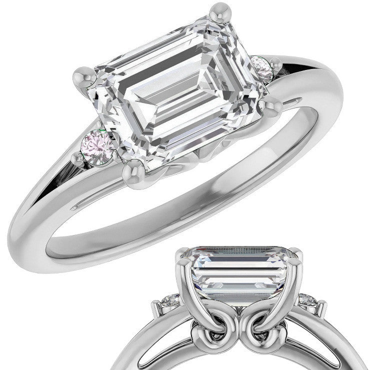 Emerald / Radiant Moissanite East-West Engagement Ring