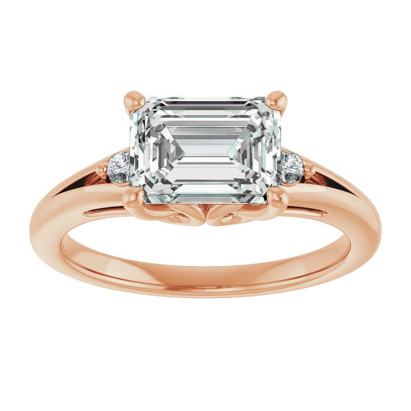 Emerald / Radiant Moissanite East-West Engagement Ring