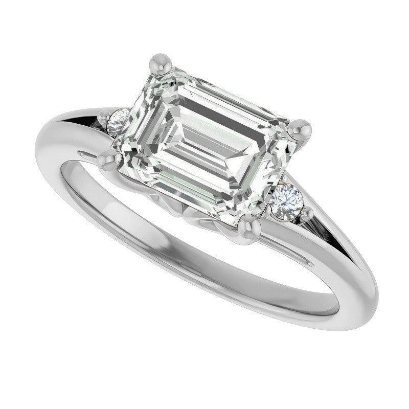 Emerald / Radiant Moissanite East-West Engagement Ring