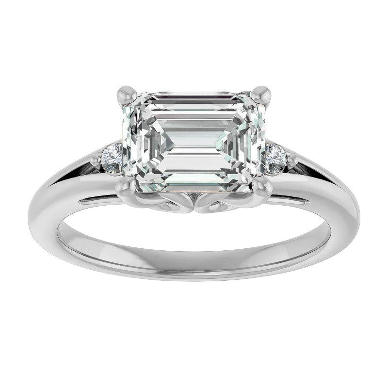 Emerald / Radiant Moissanite East-West Engagement Ring