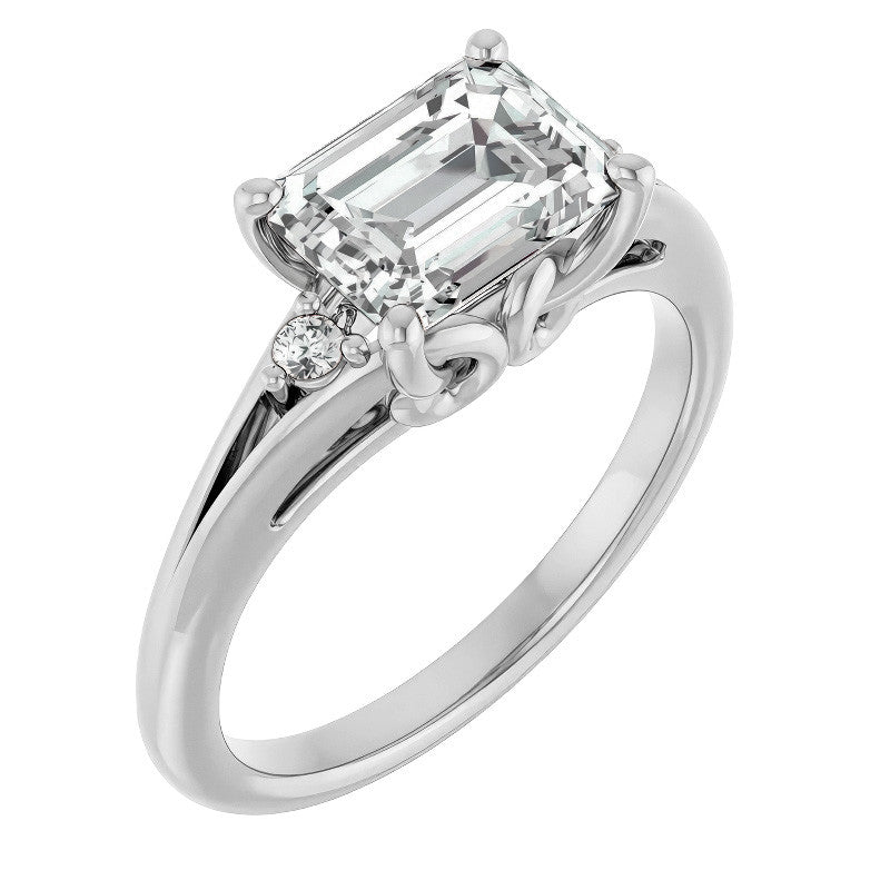 Emerald / Radiant Moissanite East-West Engagement Ring