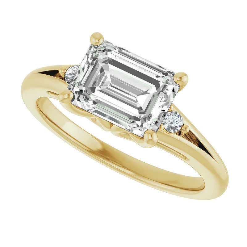 Emerald / Radiant Moissanite East-West Engagement Ring