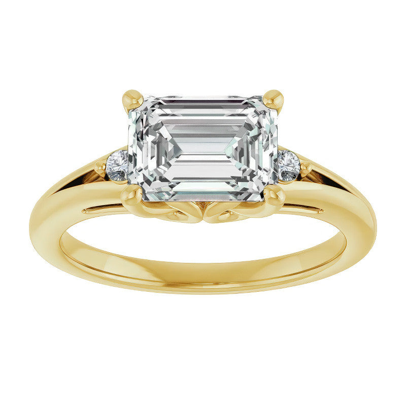 Emerald / Radiant Moissanite East-West Engagement Ring