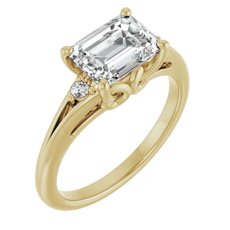 Emerald / Radiant Moissanite East-West Engagement Ring