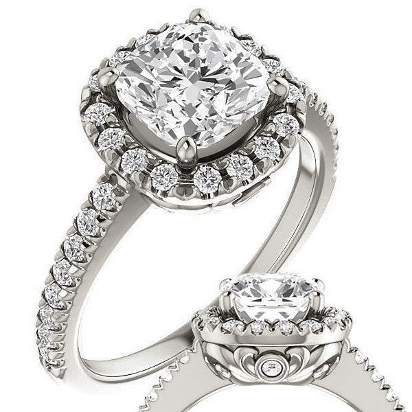 Cushion Moissanite Engagement Ring with Halo
