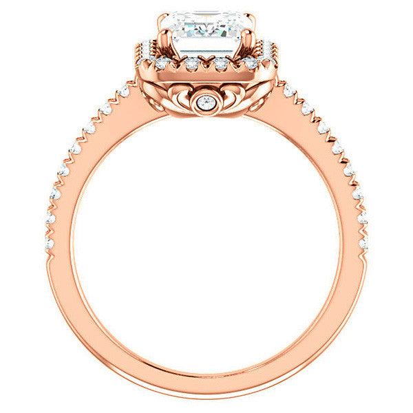 Emerald / Radiant Moissanite Engagement Ring with Halo