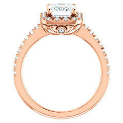 Emerald / Radiant Moissanite Engagement Ring with Halo