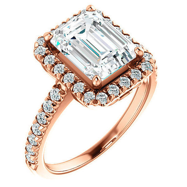 Emerald / Radiant Moissanite Engagement Ring with Halo