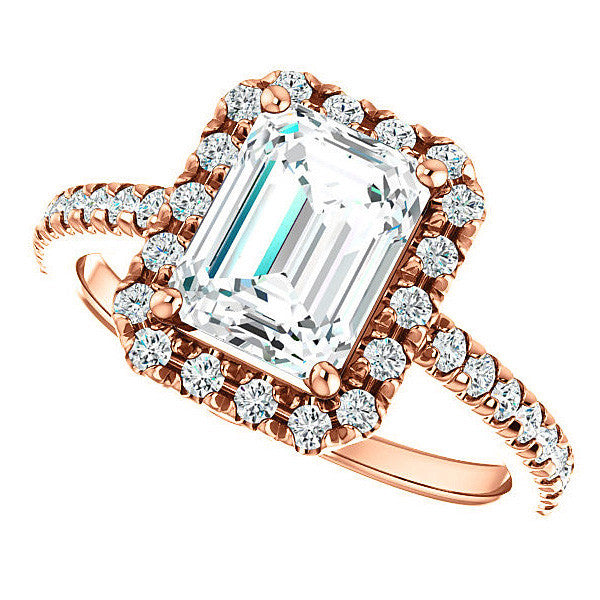 Emerald / Radiant Moissanite Engagement Ring with Halo