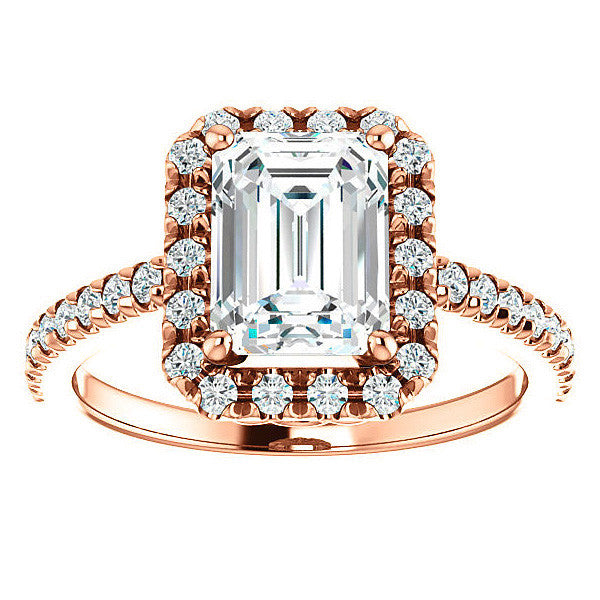 Emerald / Radiant Moissanite Engagement Ring with Halo