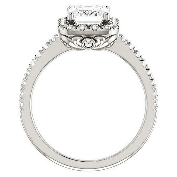Emerald / Radiant Moissanite Engagement Ring with Halo