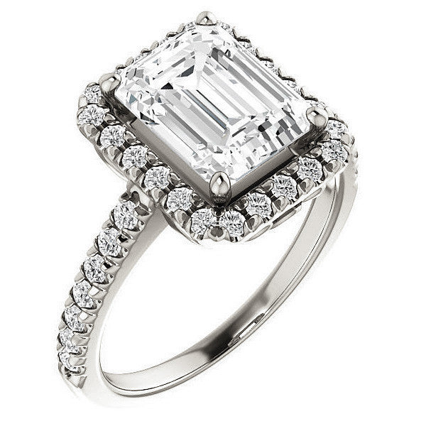 Emerald / Radiant Moissanite Engagement Ring with Halo