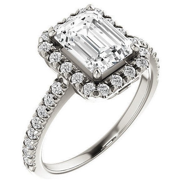 Emerald / Radiant Moissanite Engagement Ring with Halo