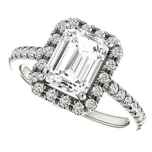 Emerald / Radiant Moissanite Engagement Ring with Halo