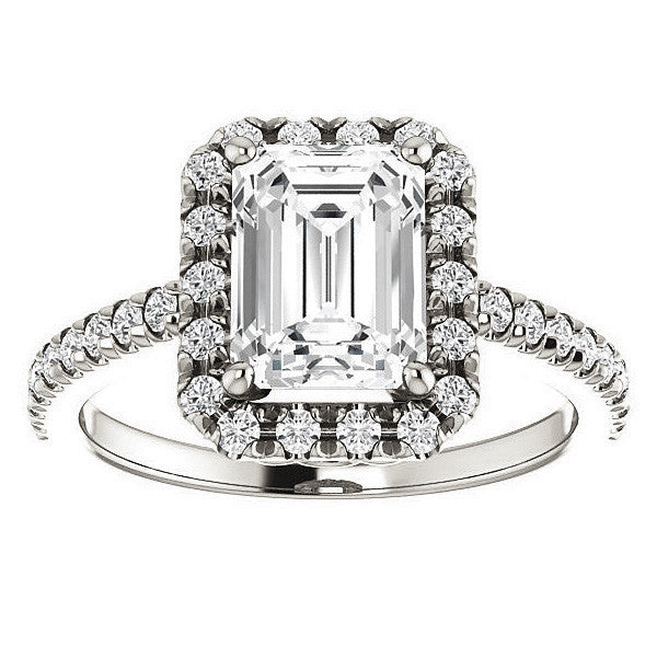 Emerald / Radiant Moissanite Engagement Ring with Halo