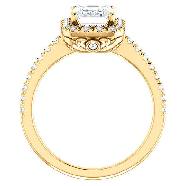 Emerald / Radiant Moissanite Engagement Ring with Halo